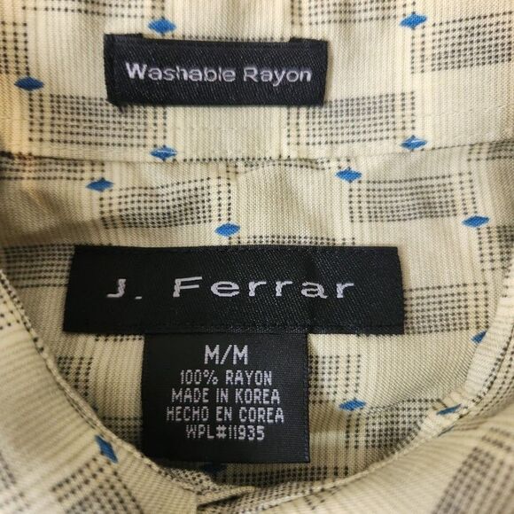 J. Ferrer Casual Button Down Shirt Mens Medium Gold Blue Short Sleeve - Picture 4 of 7